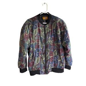 Vintage 90s Adriana Silk Bomber Jacket Womens Medium Patterned